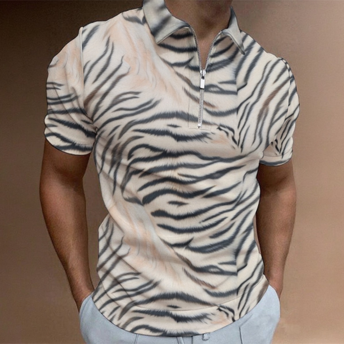All-Over Print Men's Half Zip Polo Shirt With Short Sleeve (PAS38)