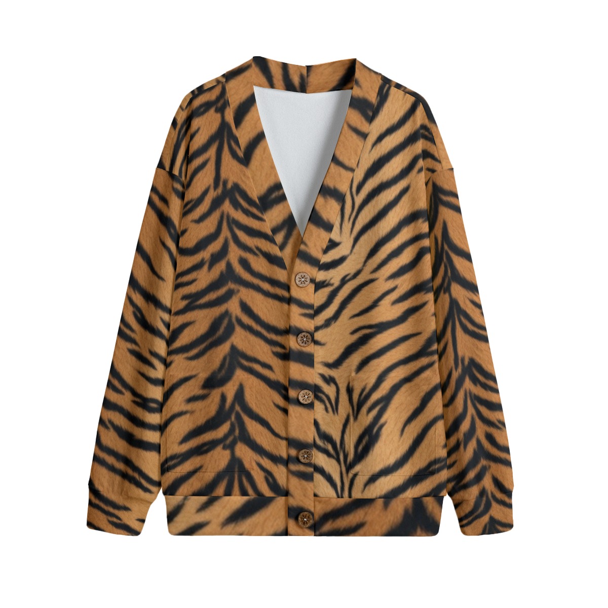 All-Over Print Unisex V-neck Knitted Fleece Cardigan With Button Closure (PASTY)