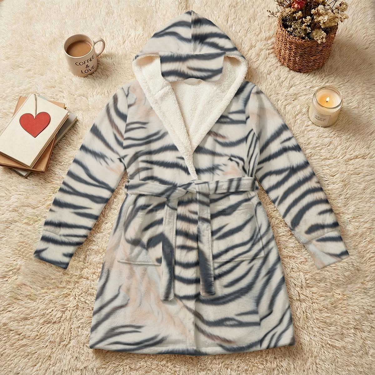All-Over Print Unisex Double-Layer Plush Hooded Robe with Eye Mask (PAS54)