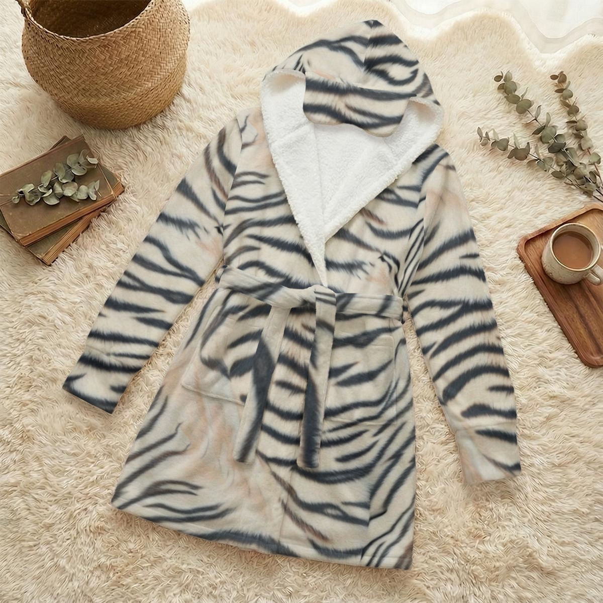 All-Over Print Unisex Flannel Hooded Robe With Eye Mask (PAS5B)