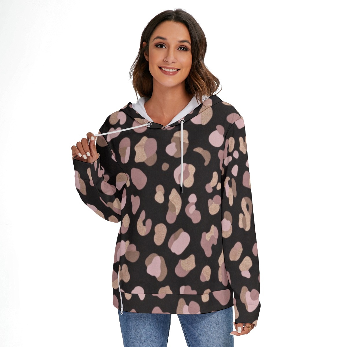 All-Over Print Women's Heavy Fleece Zip-on-the-Side Hoodie (PB2KU)