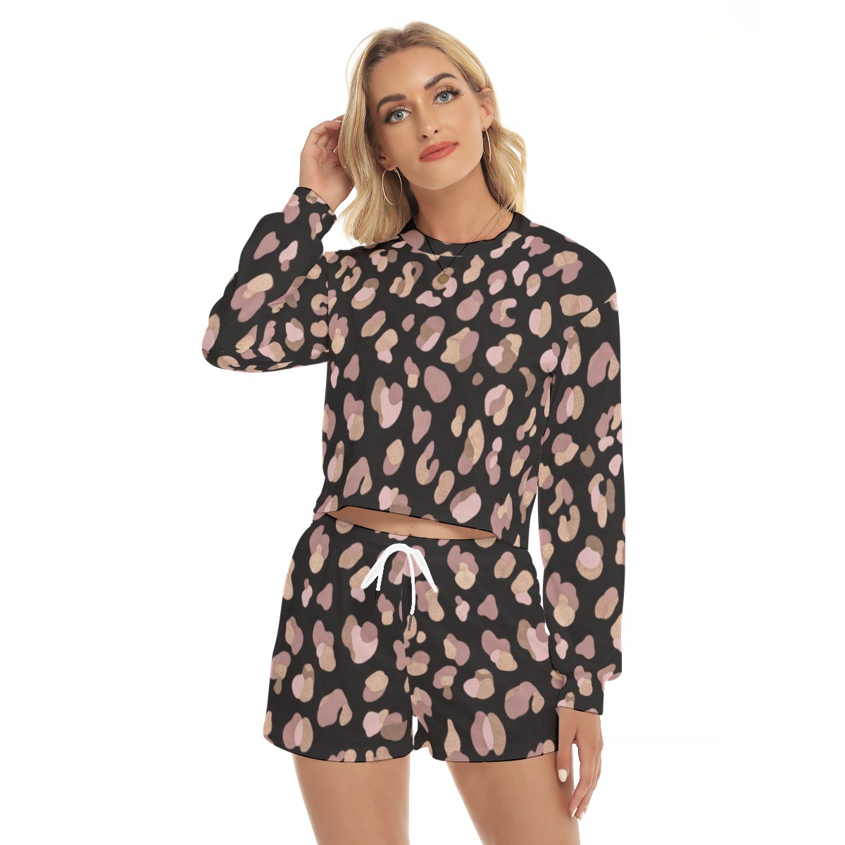 All-Over Print Women's Short Sweatshirt And Pants Suit (PB2SU)
