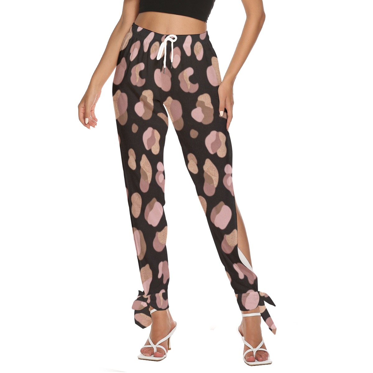 All-Over Print Women's Side Seam Cutout Pants With Bottom Strap (PB2QA)