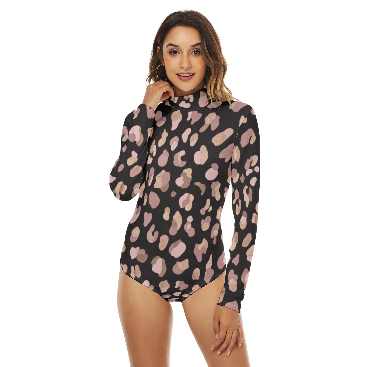 All-Over Print Women's Turtleneck Long Sleeve Bodysuit (PB2NG)