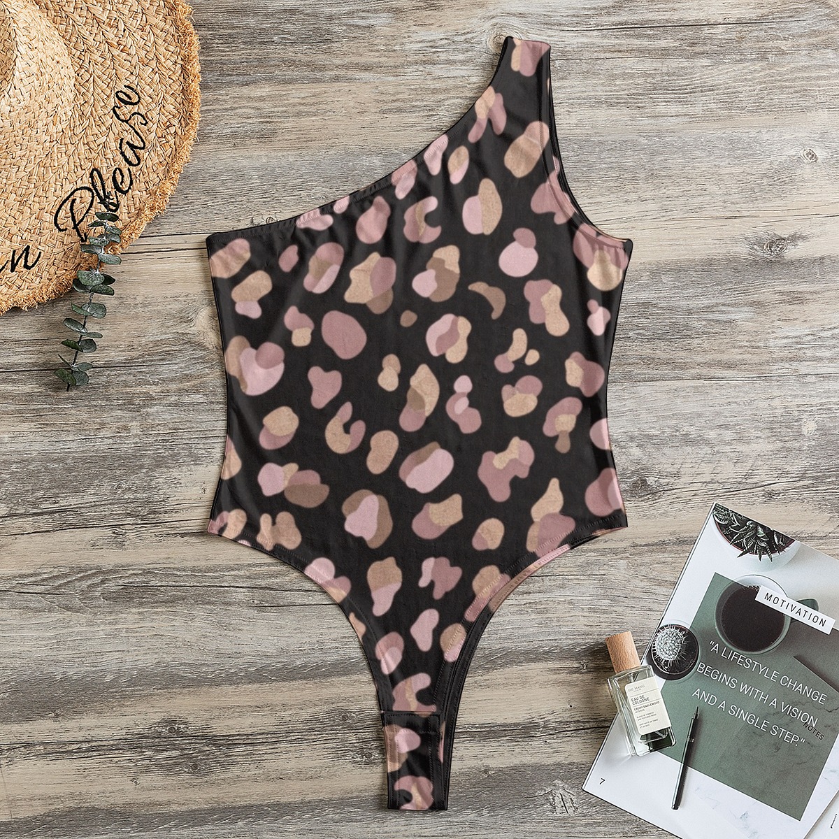 All-Over Print Women's One-Shoulder Bodysuit (PB2NQ)