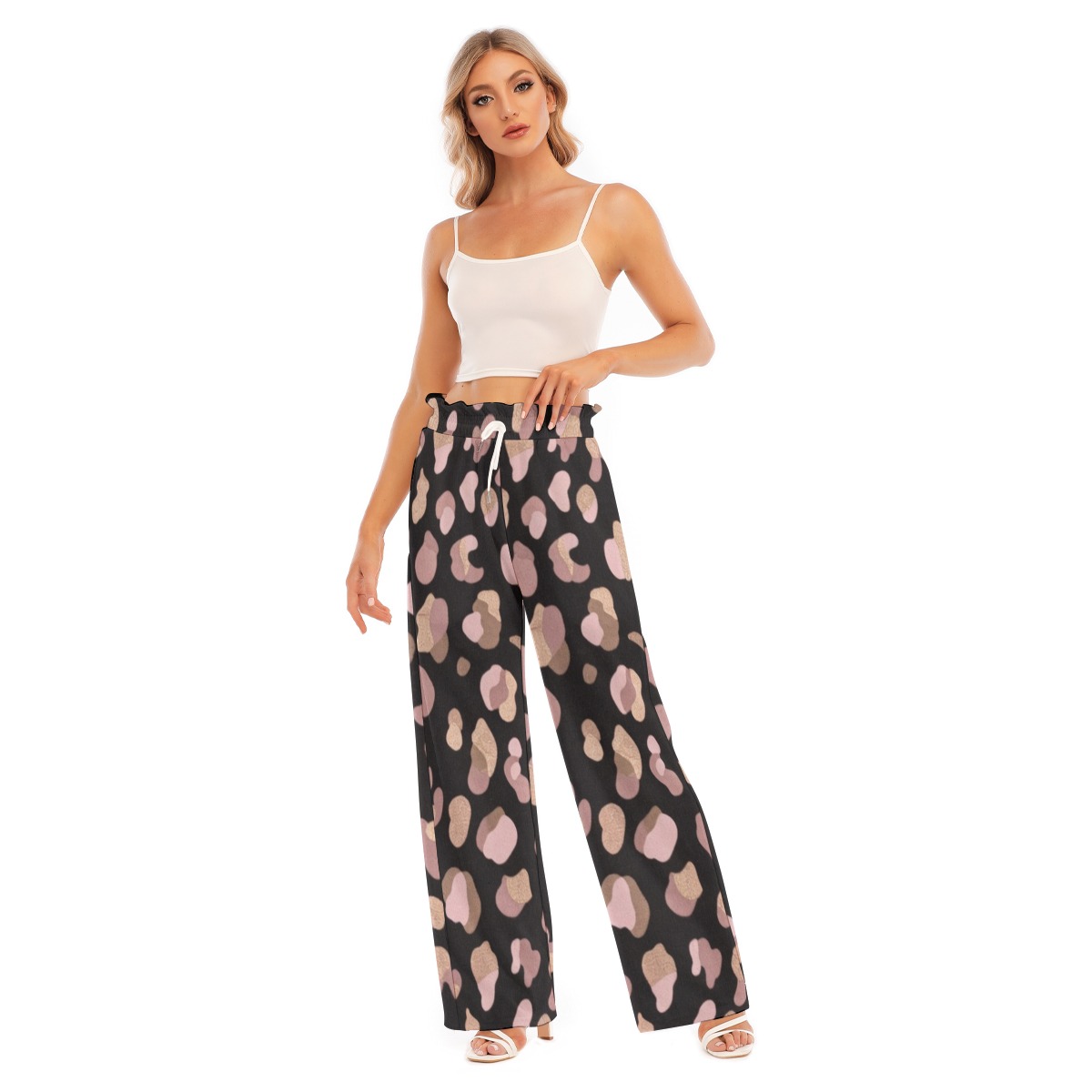 All-Over Print Women's Waist Fungus Edge Wide-leg Pants (PB2QB)