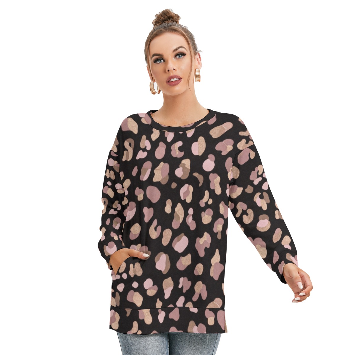 All-Over Print Women's Side Split O-neck Sweatshirt (PB2LC)