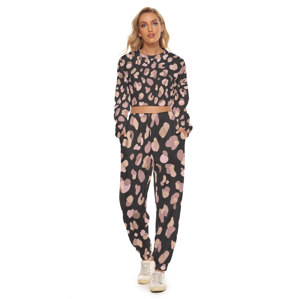 All-Over Print Women's Crop Sweatshirt Suit (PB2TF)