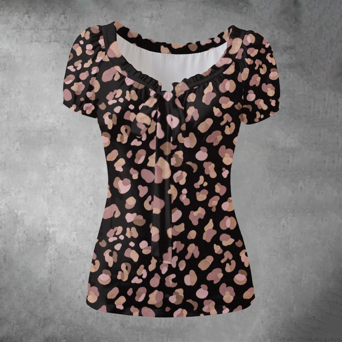 All-over print Women's Puff Sleeve Pleated Shirt (PB2MD)