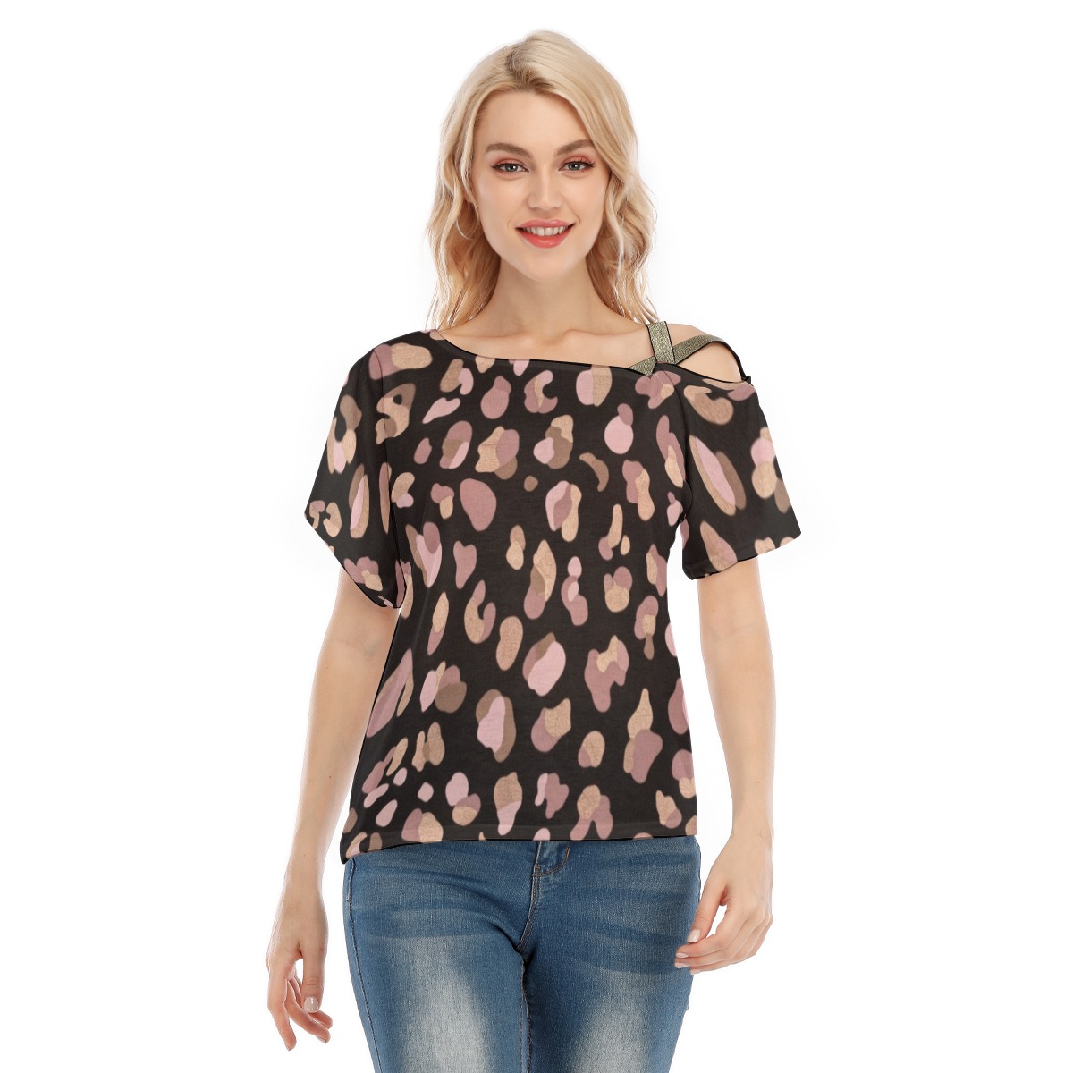 All-Over Print Women's T-shirt With Elastic Band (PB2MS)