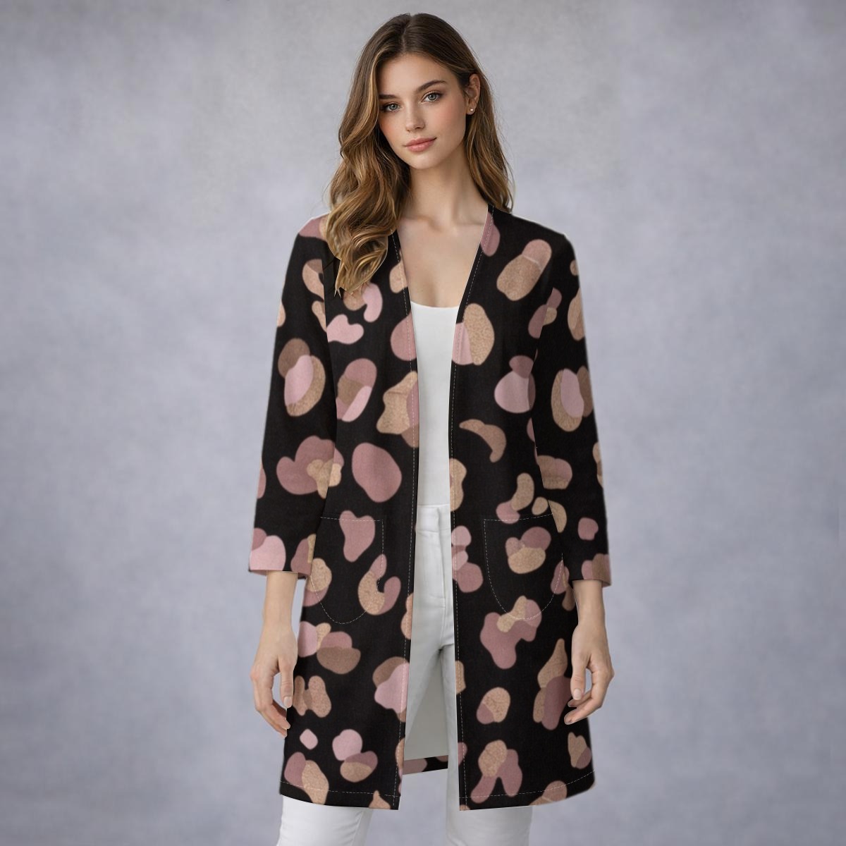 All-Over Print Women’s Mid‑Length Cotton Blend Coat (PB2PE)