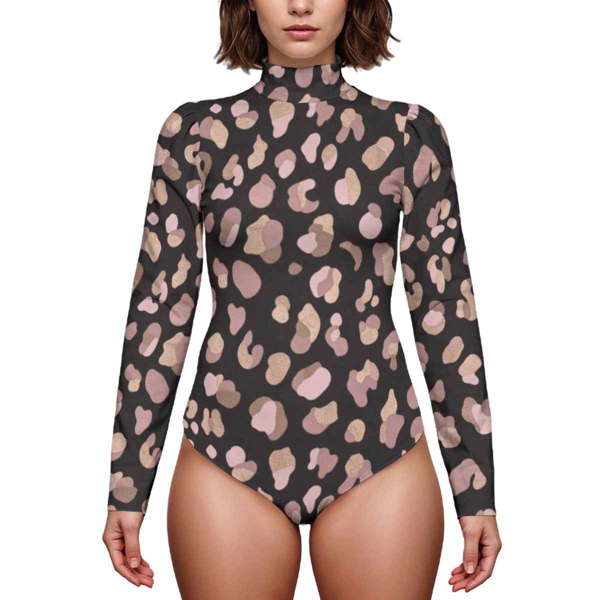 All-Over Print women's puff sleeve bodysuit (PB2NT)