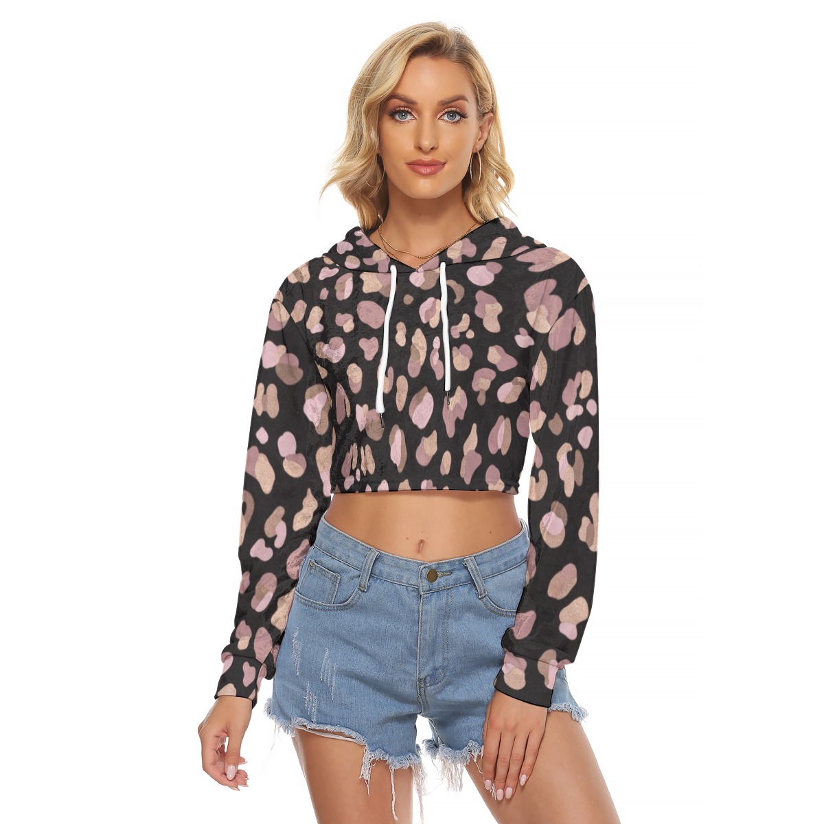 All-Over Print Women's Crop Top Hoodie|Velvet (PB2L3)