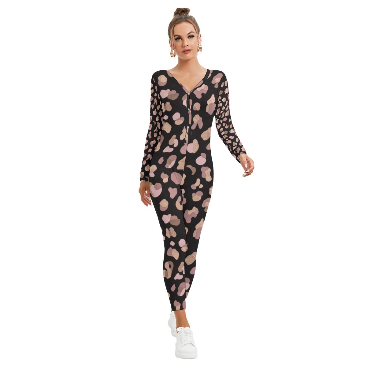 All-Over Print Women's Plunging Neck Jumpsuit (PB2R3)