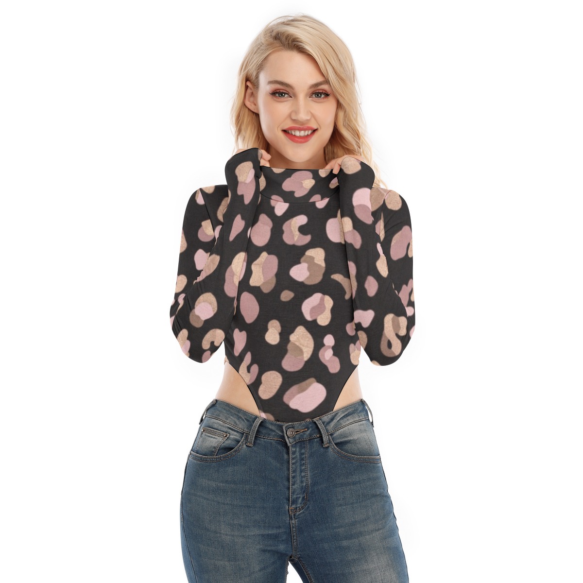 All-Over Print Women's Turtleneck Long Sleeve Jumpsuits (PB2NJ)