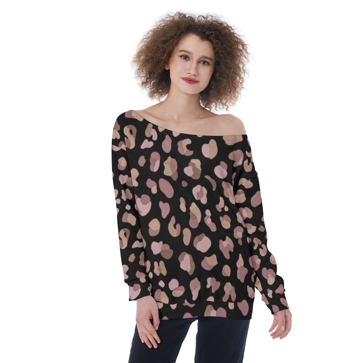 All-Over Print Oversized Women's Off-Shoulder Sweatshirt (PB2LD)