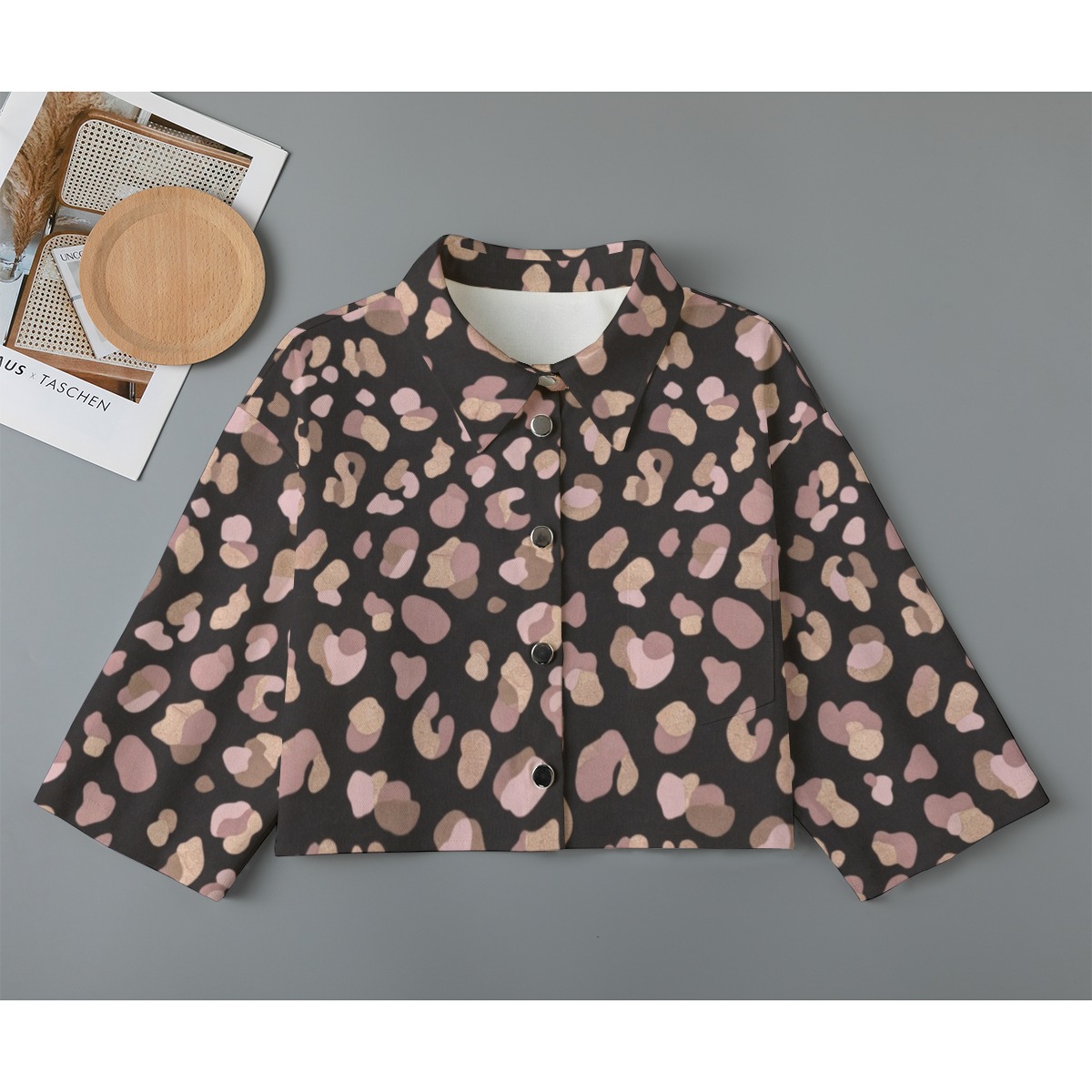 All-Over Print Women's Cropped Jacket | 245GSM Cotton (PB2PF)