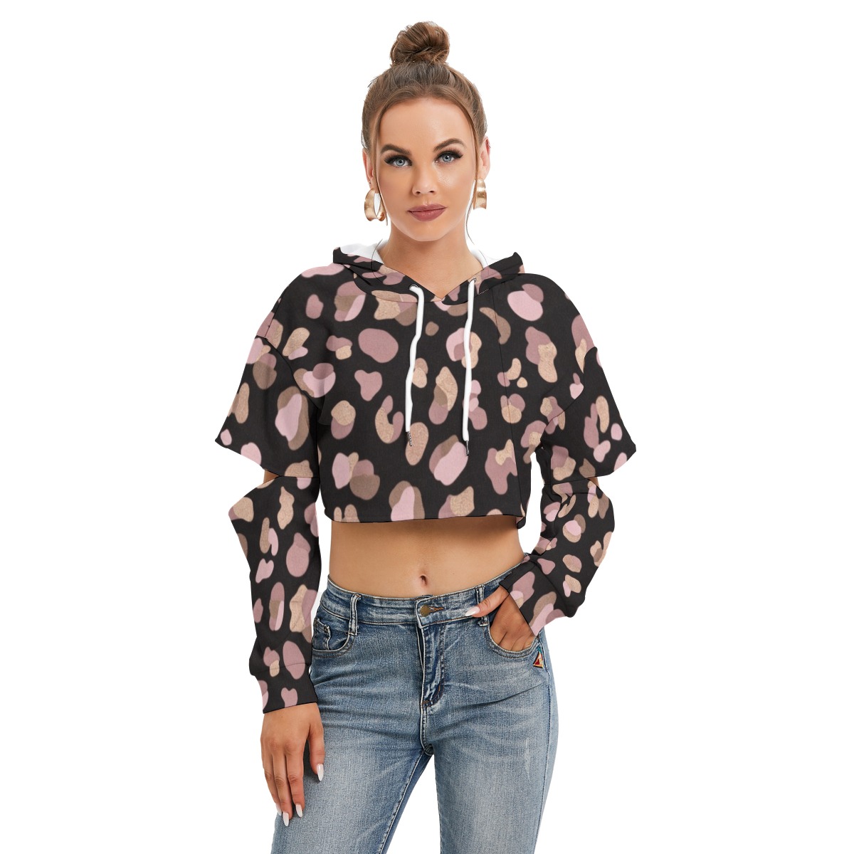 All-Over Print Women's Heavy Fleece Hoodie With Hollow Out Sleeve (PB2KX)