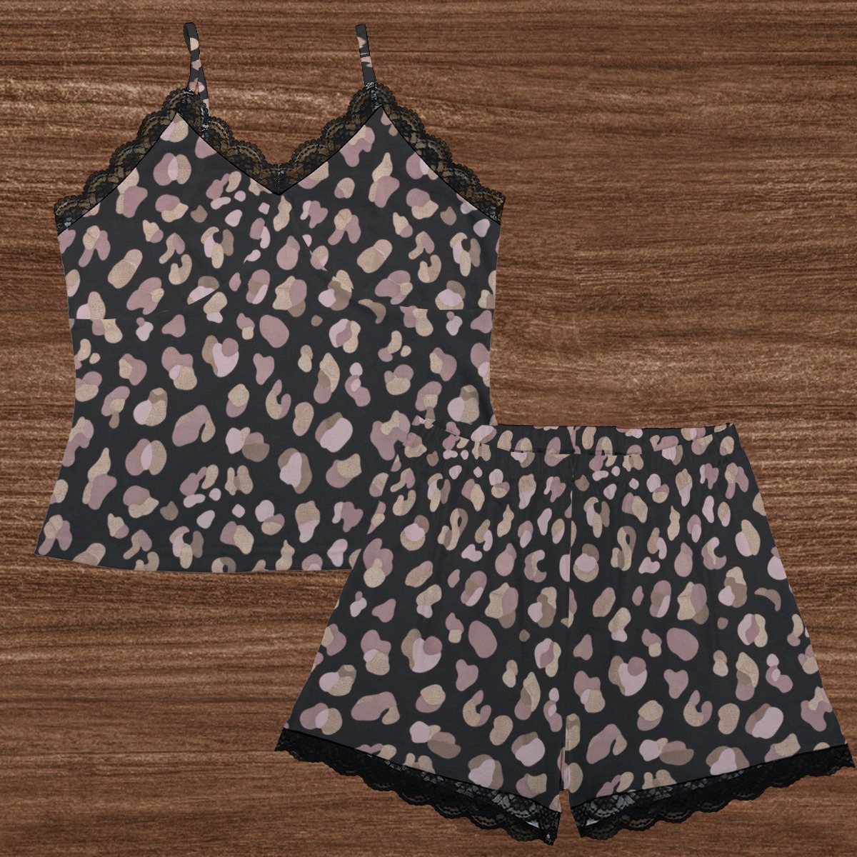 All-Over Print Women's Cami Home Suit With Lace Edge (PB2TB)