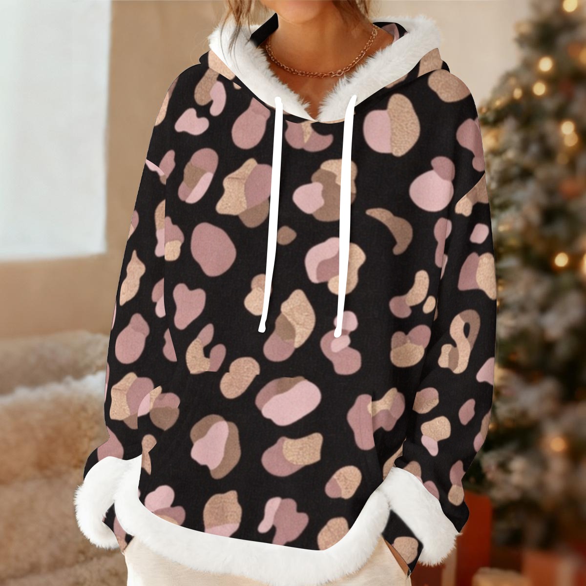 All-Over Print Women's Fleece Hoodie With Decorative Trim (PB2KL)