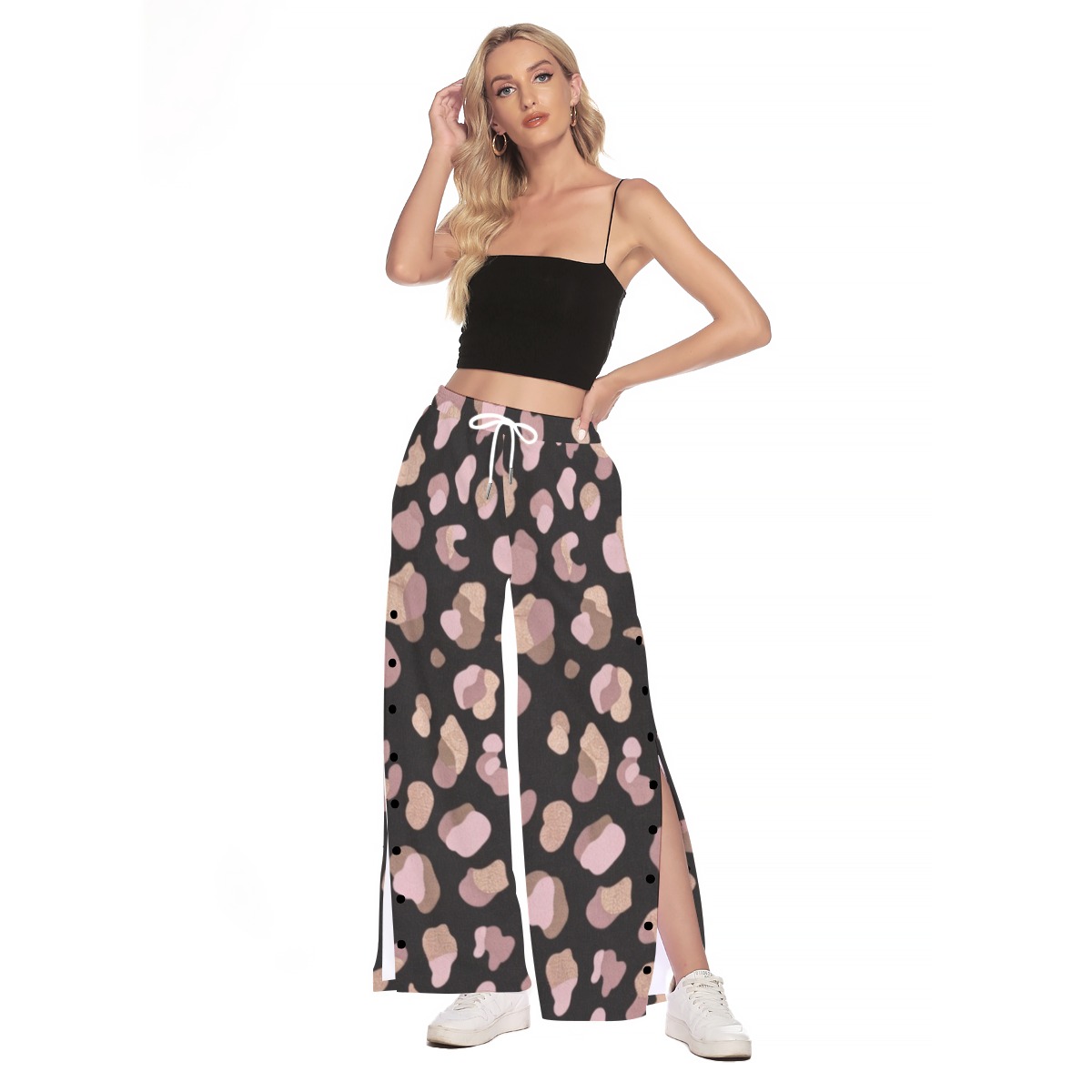 All-Over Print Women's Side Slit Snap Button Trousers (PB2Q4)