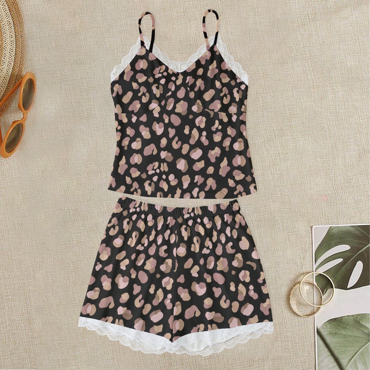 All-Over Print Women's Cami Home Suit With Lace Edge (PB2TD)