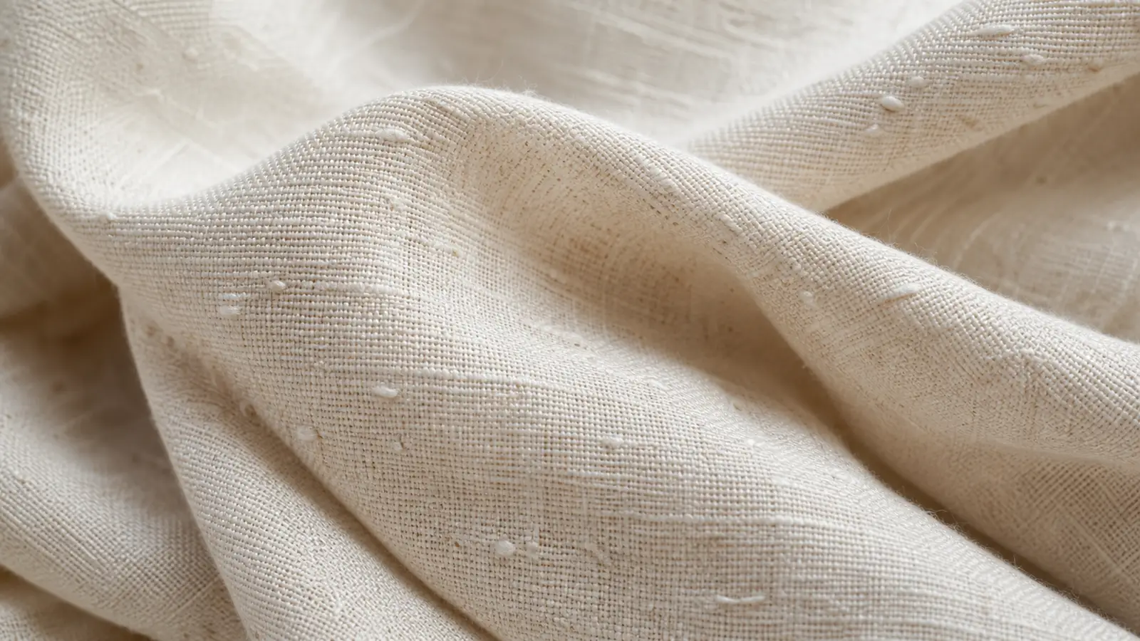Macro view of irregular cream slub cotton yarn texture