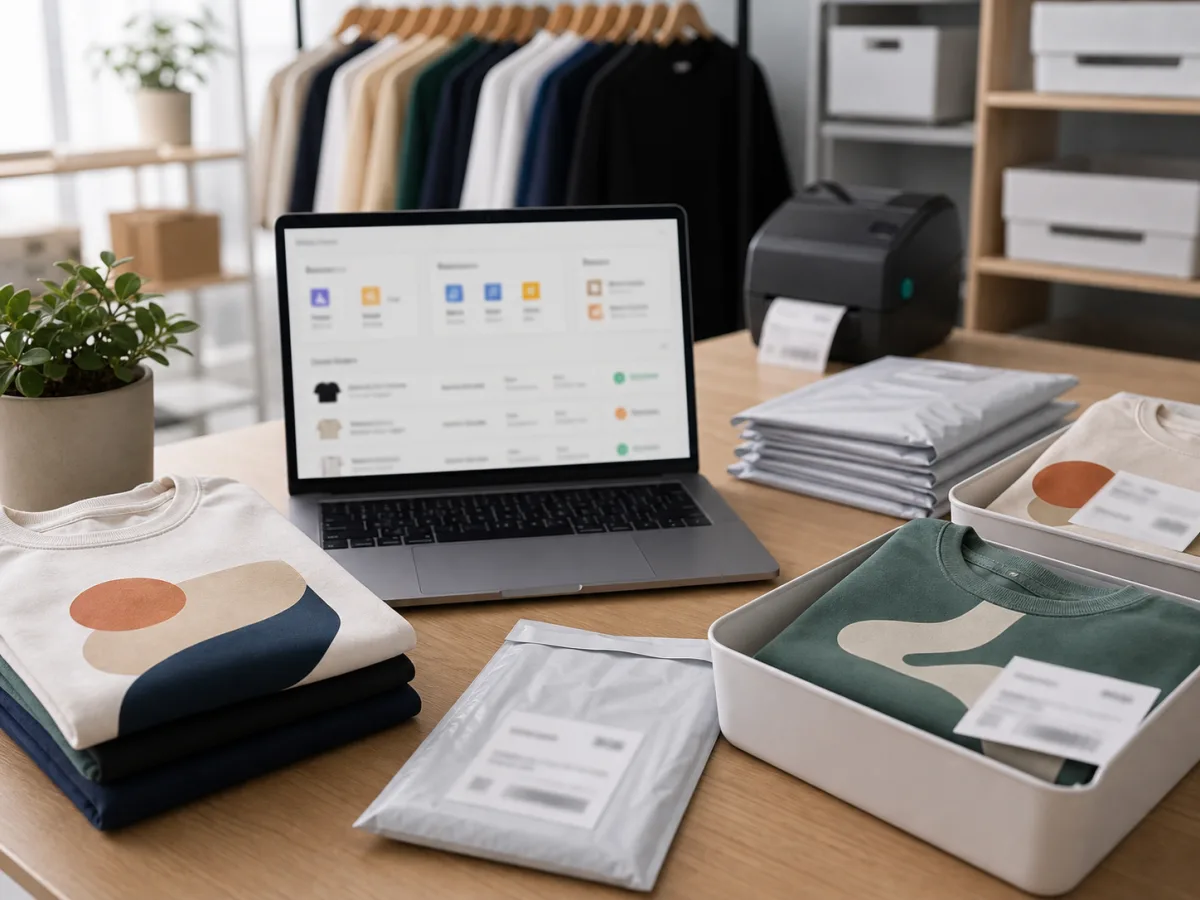 Custom clothing orders being prepared for an online store