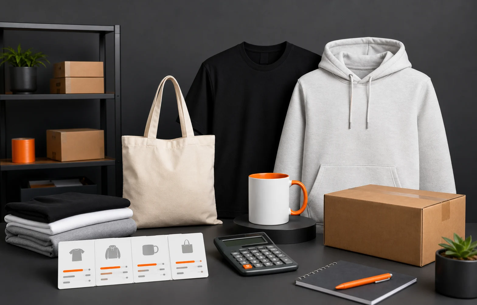 Print-on-demand products, shipping parcel, and calculator for pricing review